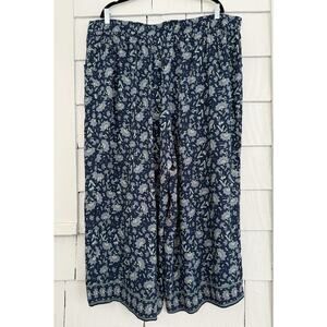 Max Studio Women's 3X Floral Print Pull On Cropped Wide Leg Pants Garden Cottage